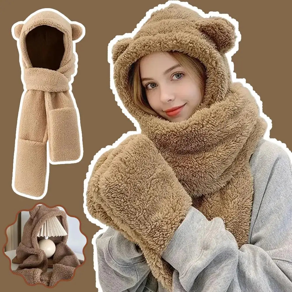 Bear Ear Hooded Scarf, Mitten and Hat Set - 3-Piece Winter Set - photo 2