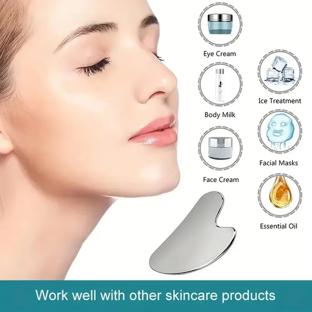 1/3-piece facial cleansing tool set, stainless steel heart-shaped scraping tool, ice roller, silicone facial brush