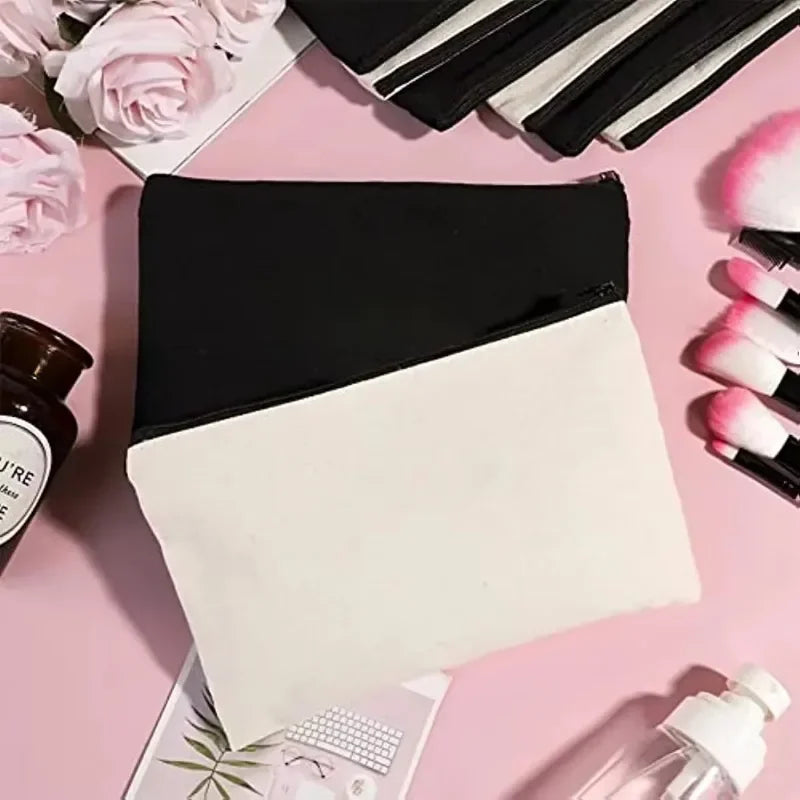 DIY Blank Canvas Zipper Pouch Bags School Pencil Bag Case for School DIY Craft Bag Canvas Makeup Bags Handmade Gift Bag