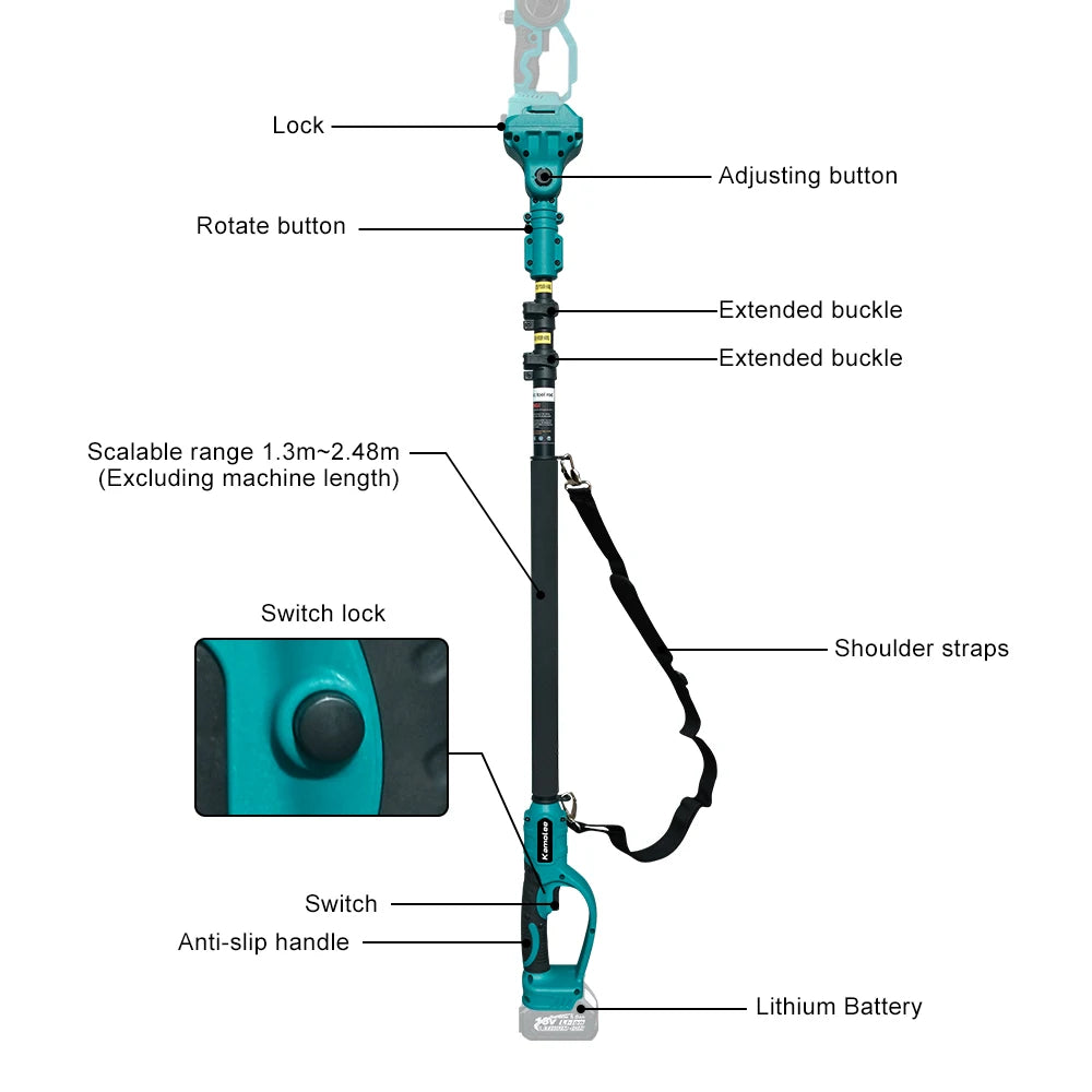 Kamolee 2.5 meter extension pole High branch saw suitable for electric scissors rechargeable chain saw 6-inch/8-inch hand saw