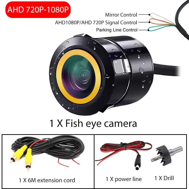 AHD 1920x1080P Fisheye Lens 18.5mm Drill Hole Camera IP67 Waterproof Full Night Vision Flush Mount Vehicle Rear View Reversing