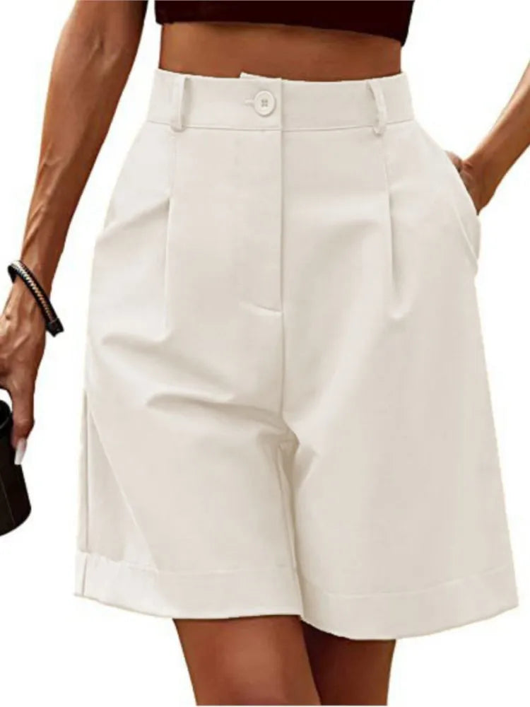 Women's High-Waist Wide-Leg Casual Shorts – Loose Slimming Straight Breathable Street Trend Five-Point Pants