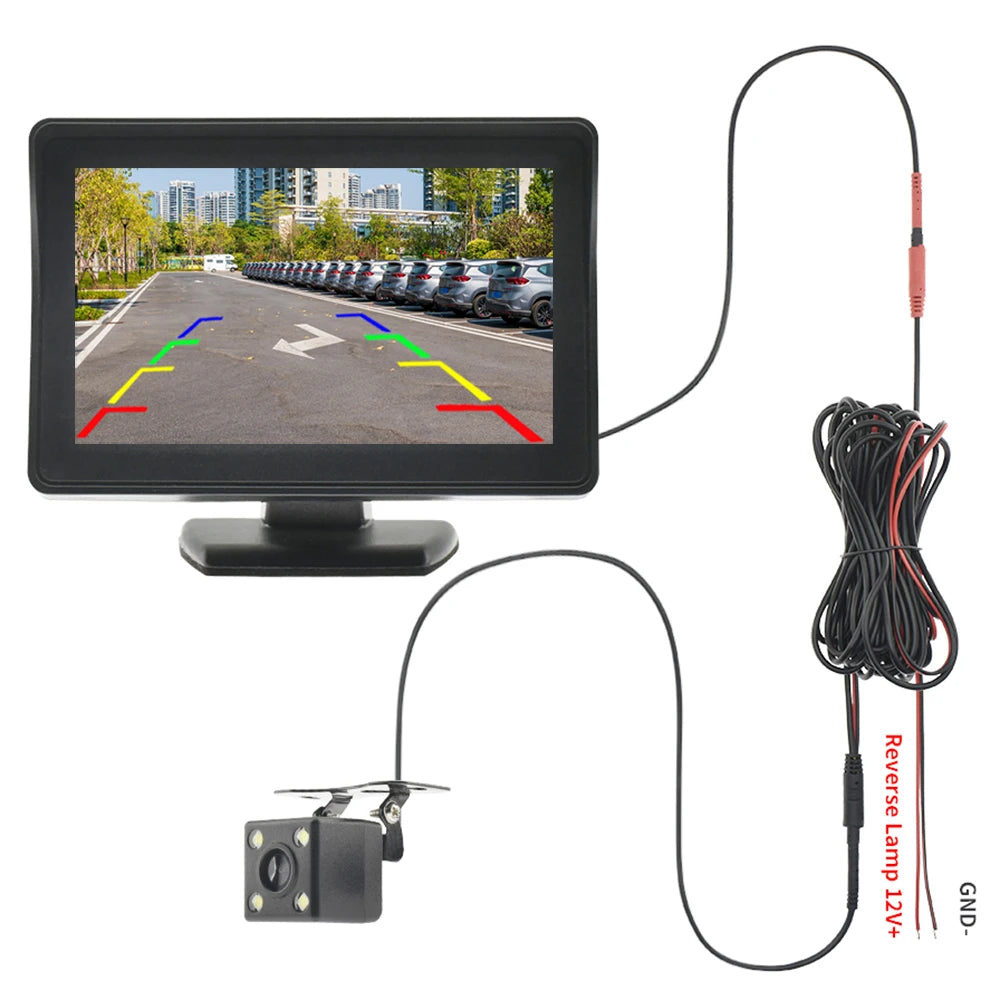 Car Rear View Camera Wide Degree  4.3" TFT LCD Display or Monitor Waterproof Night Vision Reversing Backup 2In1 Parking Revere