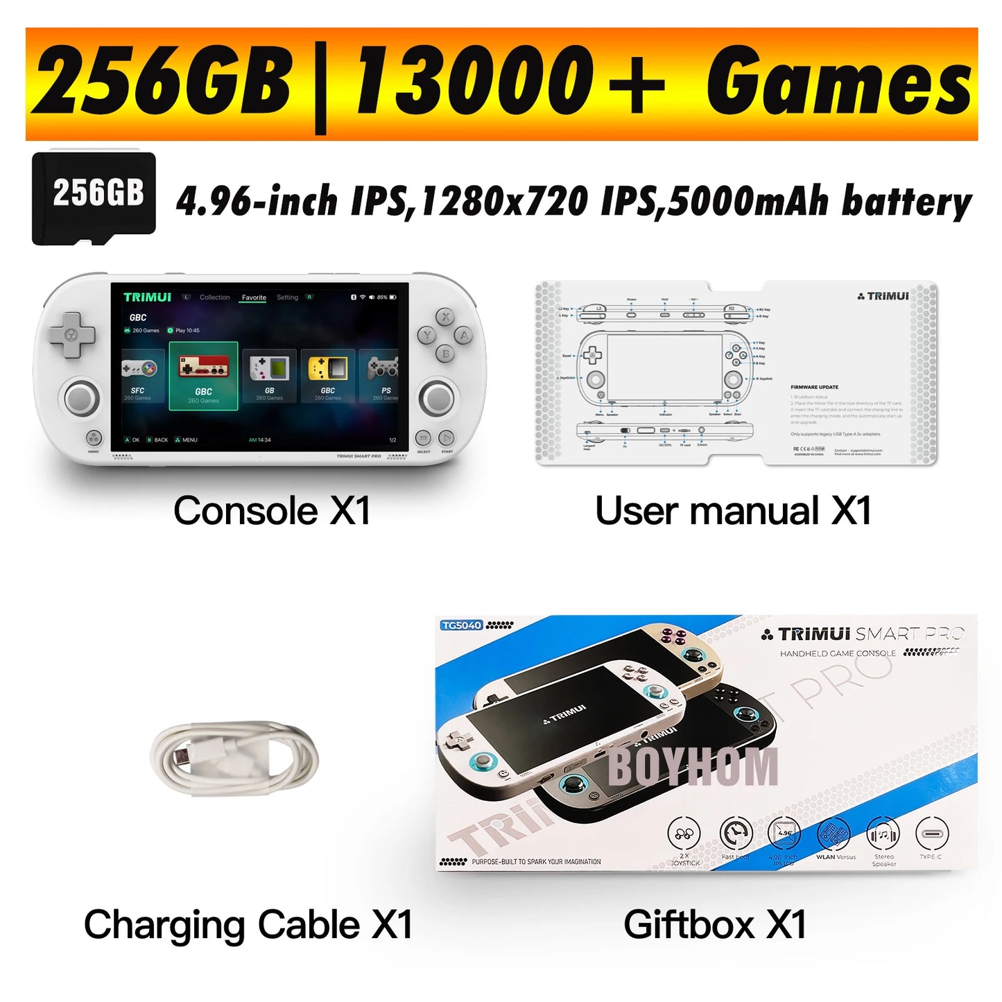 Trimui Smart Pro Handheld Game Console 4.96''IPS Screen Linux System Joystick RGB Lighting Smartpro Retro Video Game Player Gift