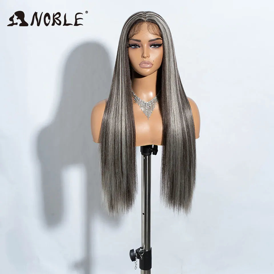Noble Cosplay Long Straight Synthetic Lace Front Wigs For Women 30 Inch Middle Part Synthetic Lace Wig High Temperature Fiber