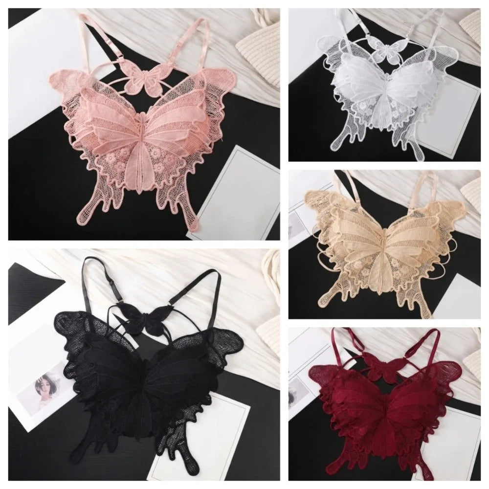 Sweet Backless Butterfly Bras Slim Fit Padded Lace Camisole Flower Korean Style Hollow-out Vest Tops Beach Wear