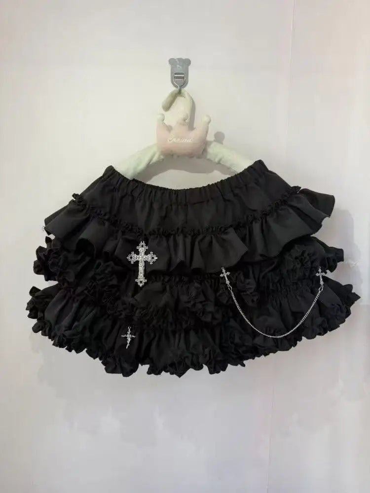 ZHUOFU Gothic Y2K Punk Mini Skirt – Elastic Waist A-Line Cross Short Skirt | Aesthetic Hot Girl Streetwear | S/M/L | 5 Colors