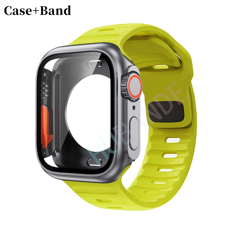 Silicone strap For Apple Watch 44mm 45mm 41mm 40mm Bracelet+Screen protectores Change to Ultra For iWatch Series 9 8 7 SE 6 5 3