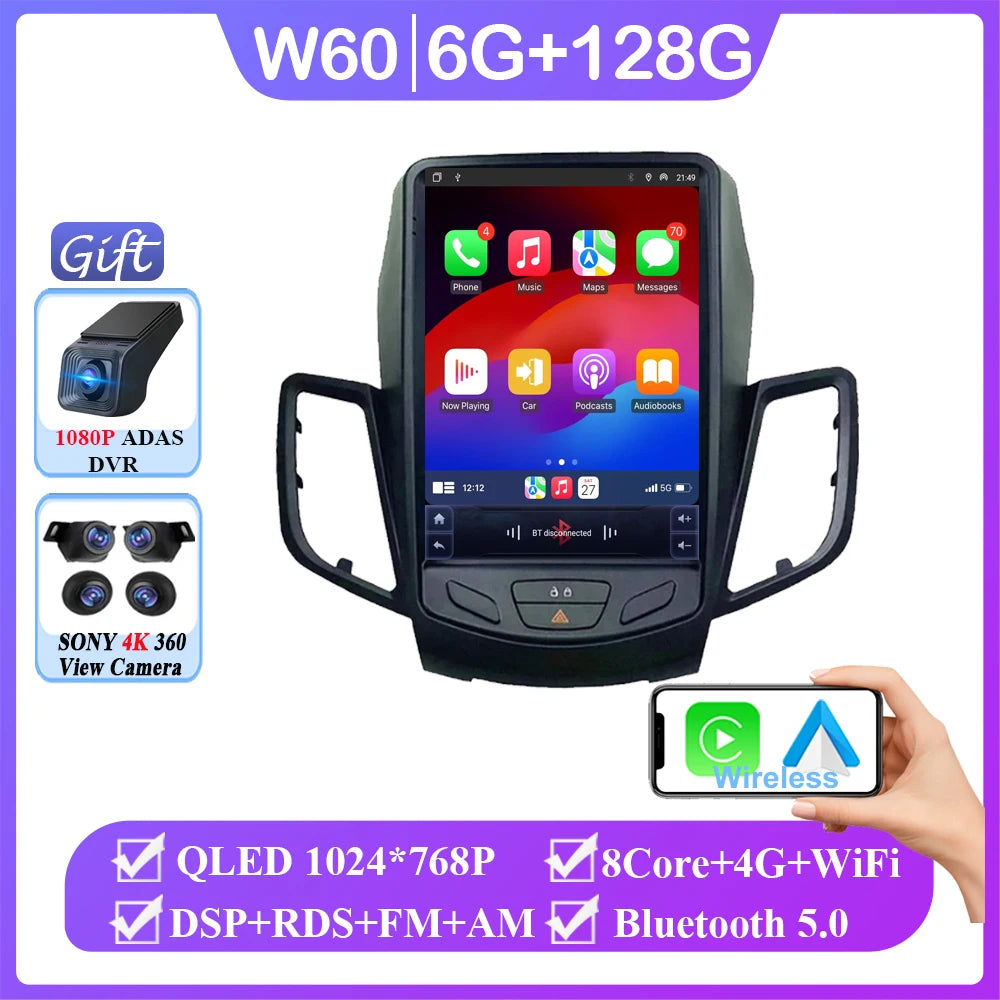 9.7" Android 16 Car Radio Carplay For Ford Fiesta Mk7 2009 2010 2012 2013 2014 2015 2016 Multimedia Player Stereo Screen DVD