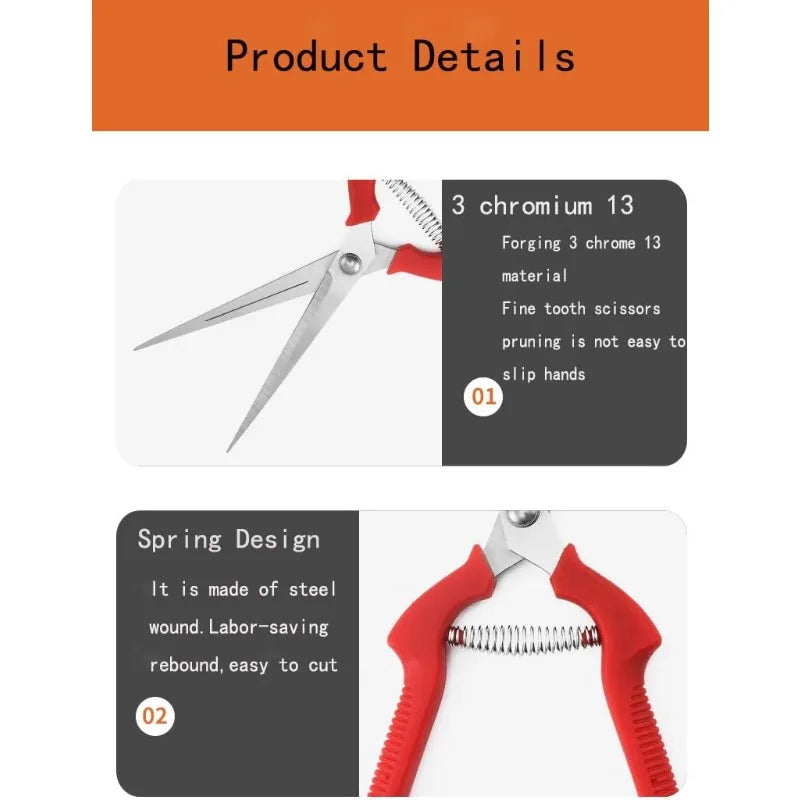 Straight-Head Pruning Shears — Stainless Steel Bonsai Garden Scissors