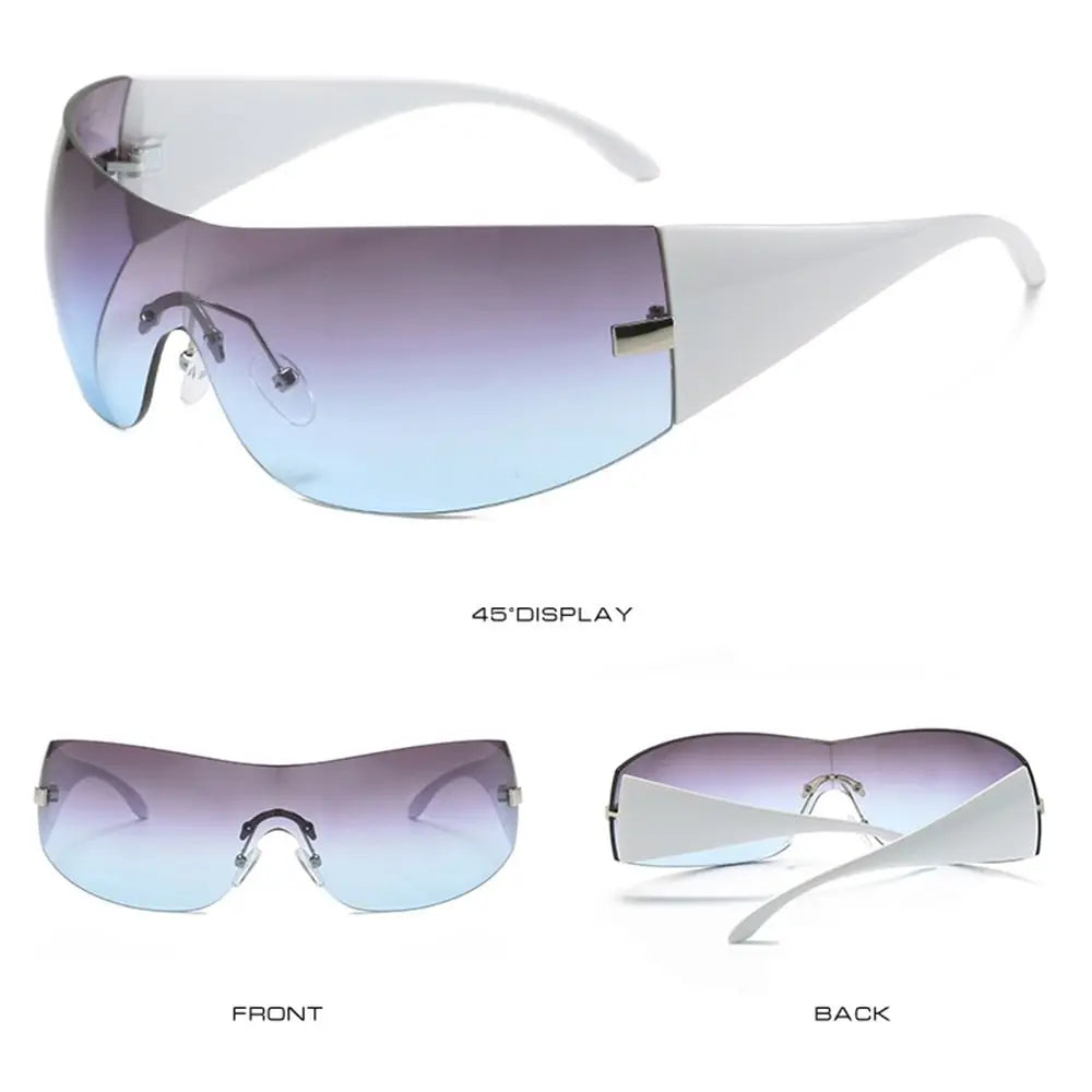 Trendy Y2K Sunglasses for Women  Men Rimless Wrap-Around Sunglasses Futuristic One Piece Shades Fashion Hip Hop Sun Glasses
