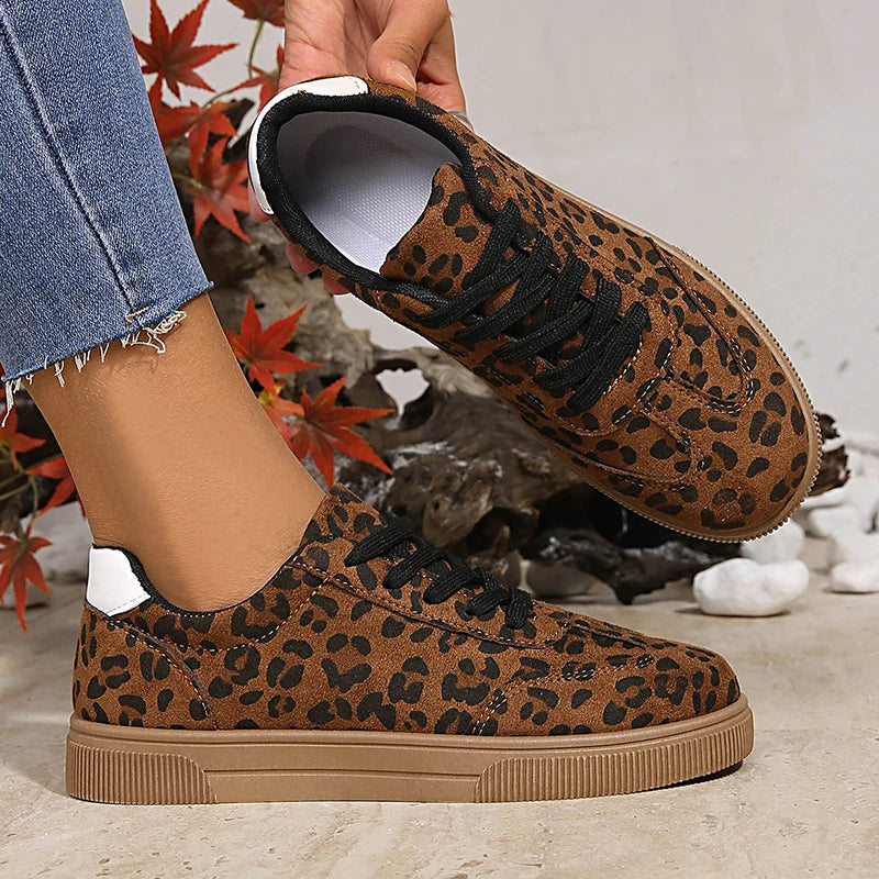 Leopard-Print Platform Sneakers for Women — Lace-Up Non-Slip Sport Shoes, Plus Size