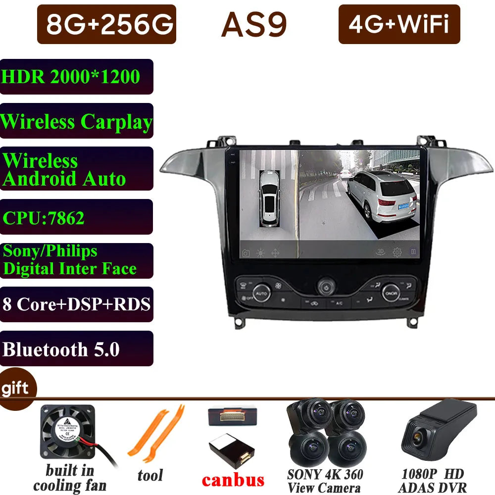 Car Stereo with Apple CarPlay & Android Auto, Compatible with Ford S-MAX & Galaxy