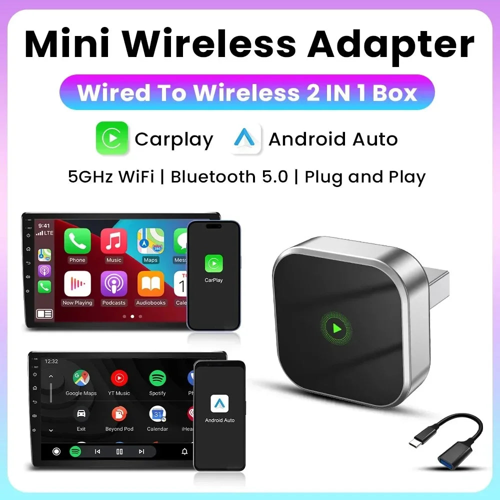 2in1 Wireless CarPlay Dongle Wired to Wireless Android Auto Car Radio Type-C USB Plug and Play for Audi Toyota VW Benz for OEM