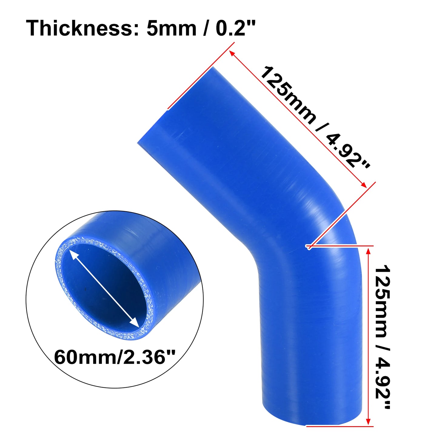 UXCELL 51mm 57mm 63mm 76mm ID 45 Degree Silicone Car Reducer Hose Coupler Intercooler Tube Pipe 3 Colors 125mm Length