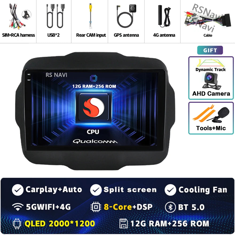 Android 16 For Jeep Renegade 2016 - 2020 2K QLED Android Car Radio Multimedia Video Player GPS AI Voice CarPlay 4G Stereo
