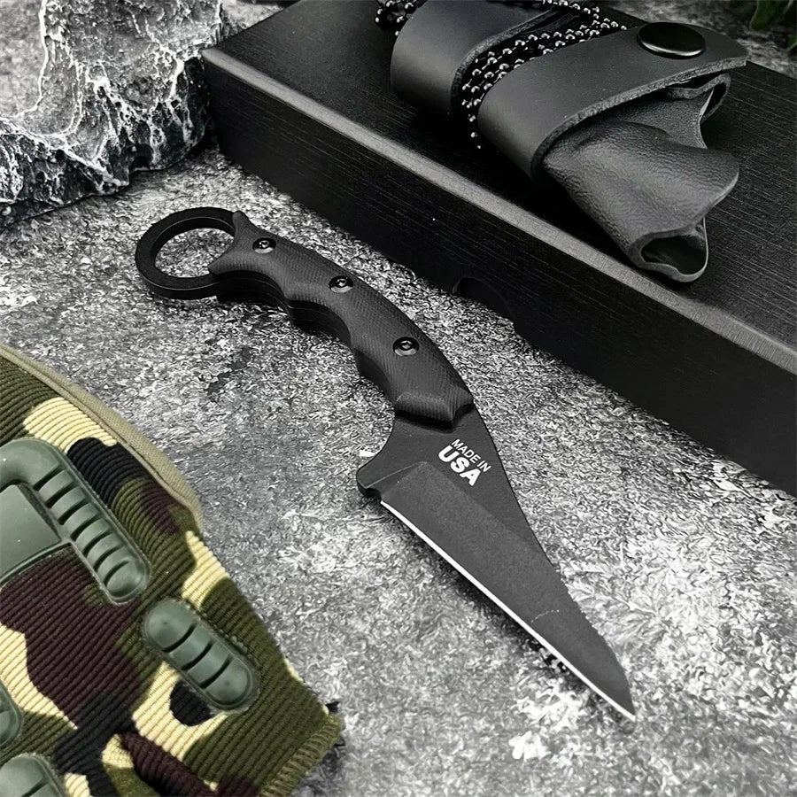 New Styles TOPS with Sheath Outdoor Straight Knife G10 Handle 8Cr13Mov Blade Camping Hunting Self-defense Multi-fuctional Tools