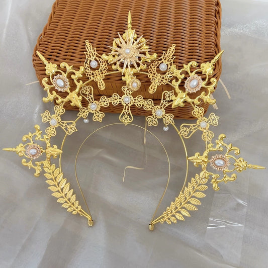 Handmade Halo Crown Headpiece - Crystal Gothic Headband Hair Accessory