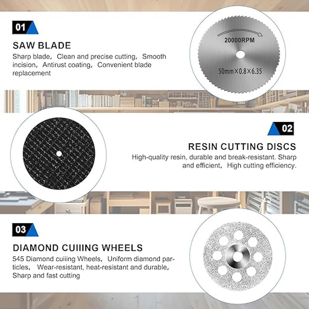 31PC Diamond Cutting Discs Mini Drill Rotary Tool HSS Circular Saw Sanding Grinding Wheel  for Cutting Metal, Wood, Stone, PVC