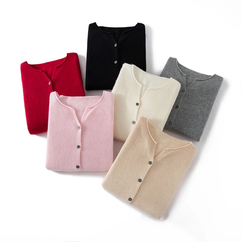 Women's Short Crew Neck Knit Cardigan - Soft Button Sweater Coat - photo 2