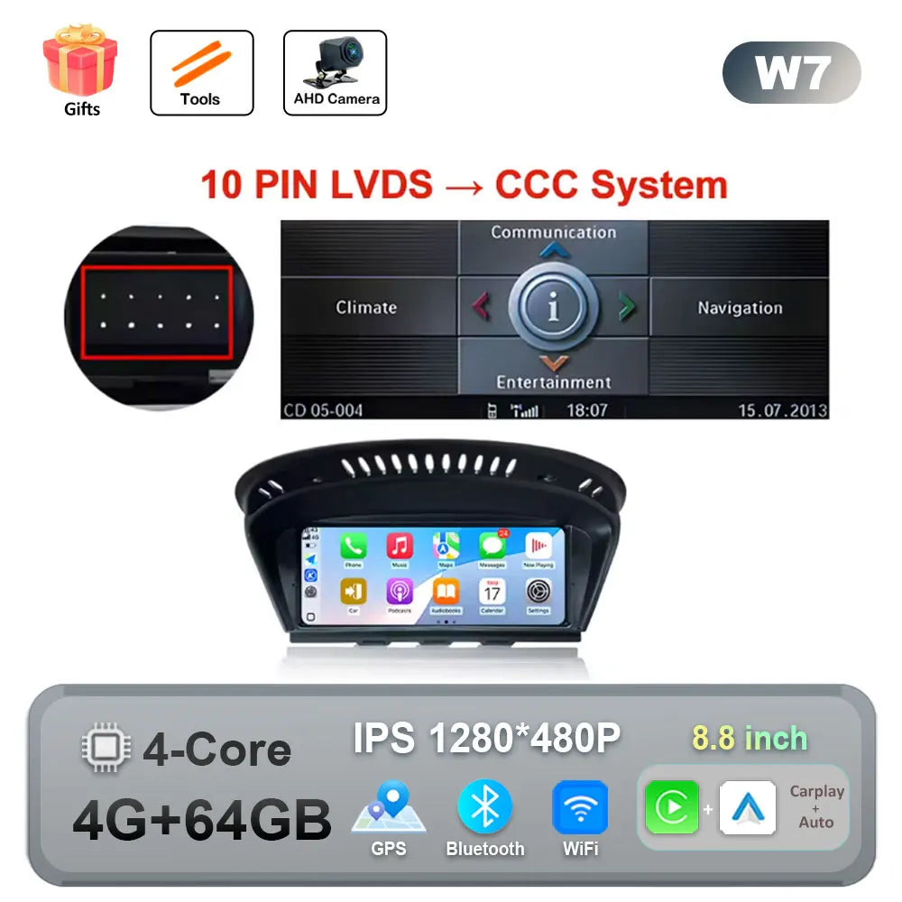 Car Stereo with Apple CarPlay & Android Auto, Compatible with BMW 3 & 5 Series E60 E90 (CCC/CIC)
