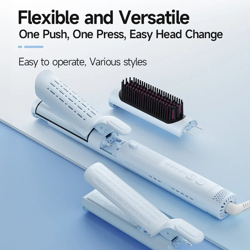 3-in-1 Multi-Function Hair Straightener - One Push Easy Head Change, Versatile Styling for Straight, Curly & Wavy Hair