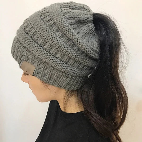 Women's Messy Bun Ponytail Beanie - Open Knit Winter Hat - photo 14