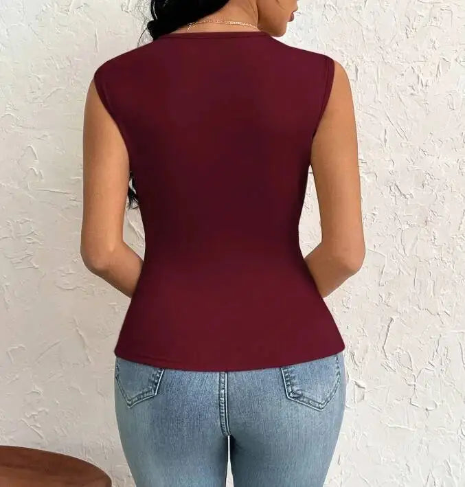 Women's Sleeveless Top Burgundy Side Ruched Asymmetric Hem One-Shoulder Cutout Spring Summer Elegant Stylish Daily Dating Casual