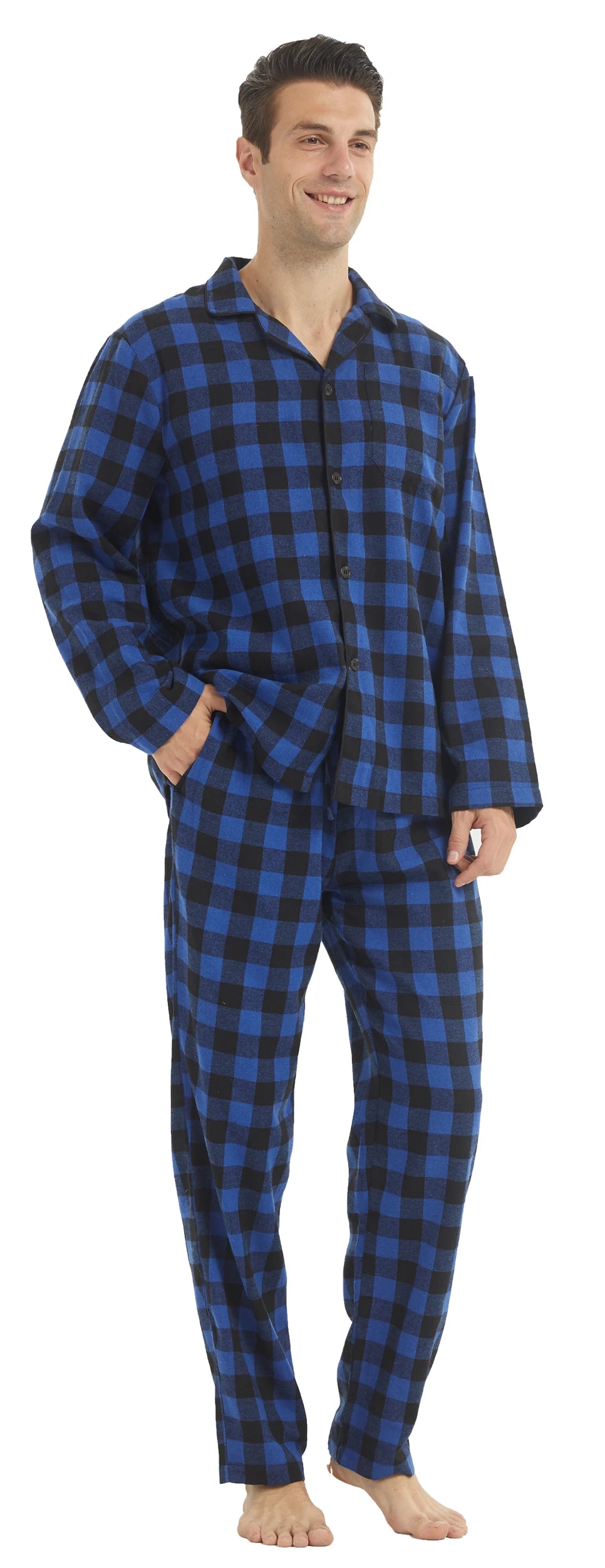 Men's Flannel Plaid Pajama Set - Button Shirt & Pants with Pockets - photo 8