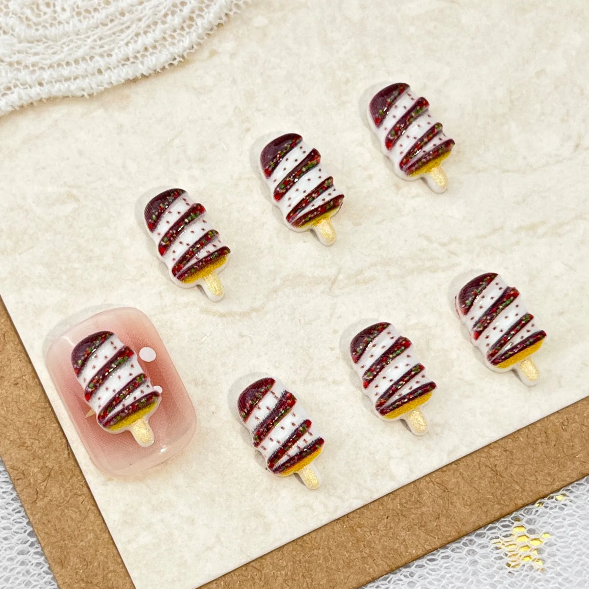 Christmas Resin Nail Charms Food Play Candy Nail Art Accessories Realistic 3D Chocolate Cake Design DIY Wearable Nail Decoration