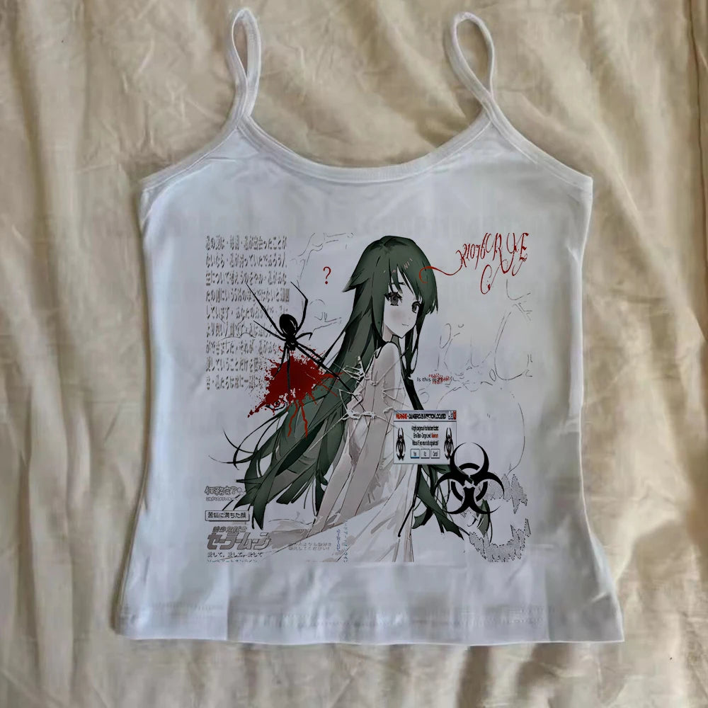 Rock Goth Fashion Streetwear Punk Women Vest Hiphop Harajuku Letter Print Retro Slim Crop top Sleeveless Top E-girl Y2k Tank Top