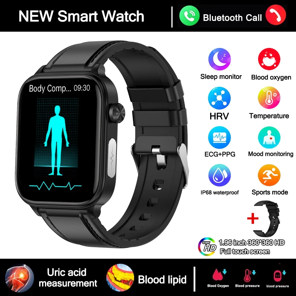 2026 New Al Science Diagnosis Blood Lipids Uric Acid Blood Oxygen Smart Watch Men ECG+PPG Voice Bluetooth Call Health Smartwatch