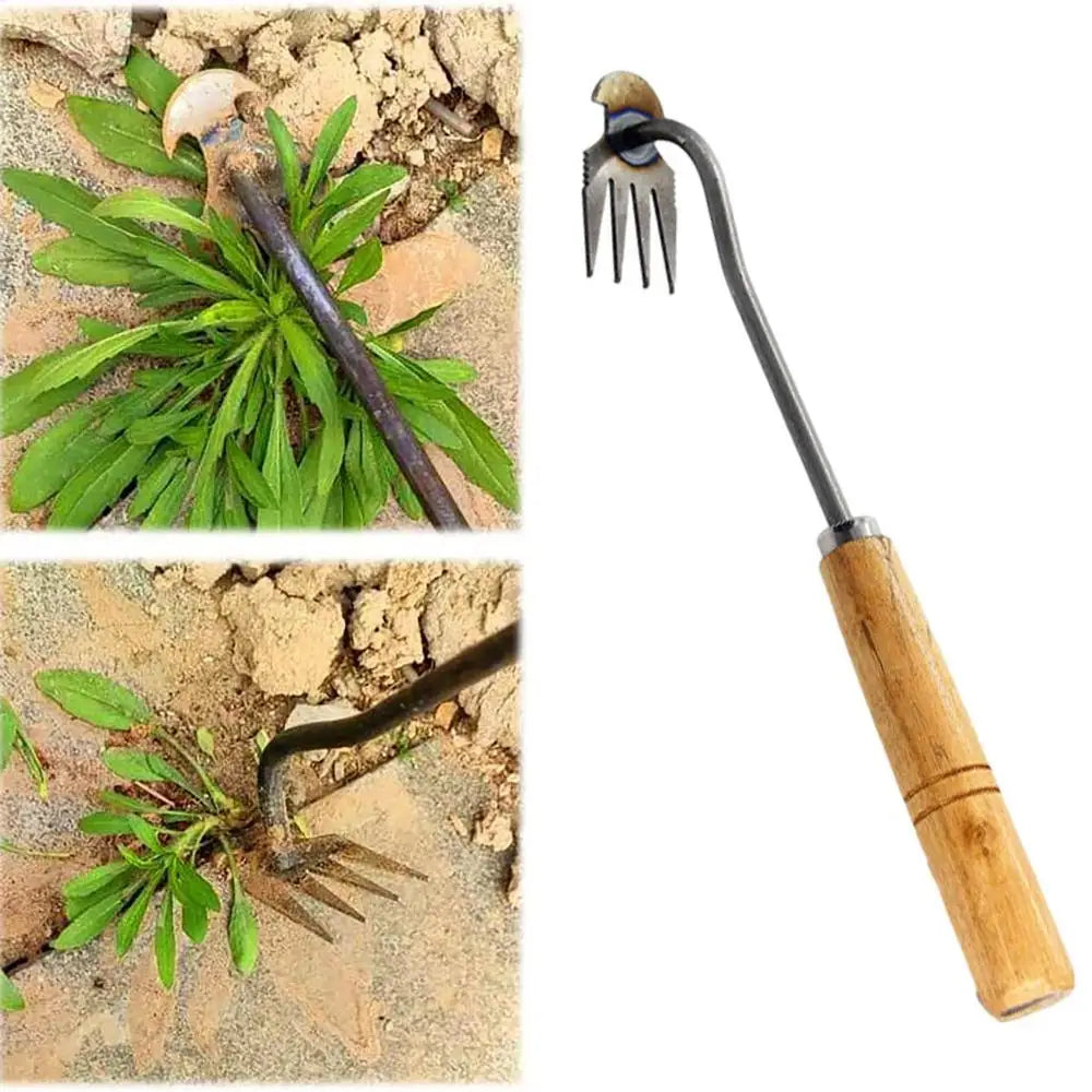 2 In 1 Garden Rake Manual WSeed Grass Rooting Tool Puller Shovel 4 Teeth Weeding Removal Hand Gardening Loose Soil Tool Weeder
