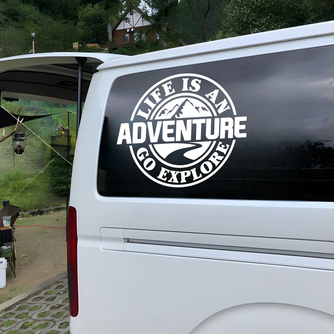 Life Is An Adventure Car window glass sticker camping RV off-road adventure motorcycle personalized latte art decorative sticker