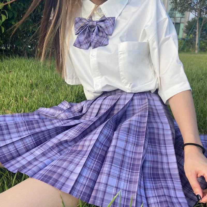 ZOKI Plaid Pleated Mini Skirt – Bow Knot High Waist Preppy Style | Harajuku Aesthetic Women's A-Line Dance Skirt | S-XXL