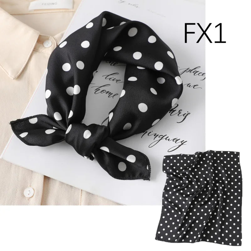 Women's Small Square Neckerchief - 50cm Retro Print Hair Scarf - photo 7