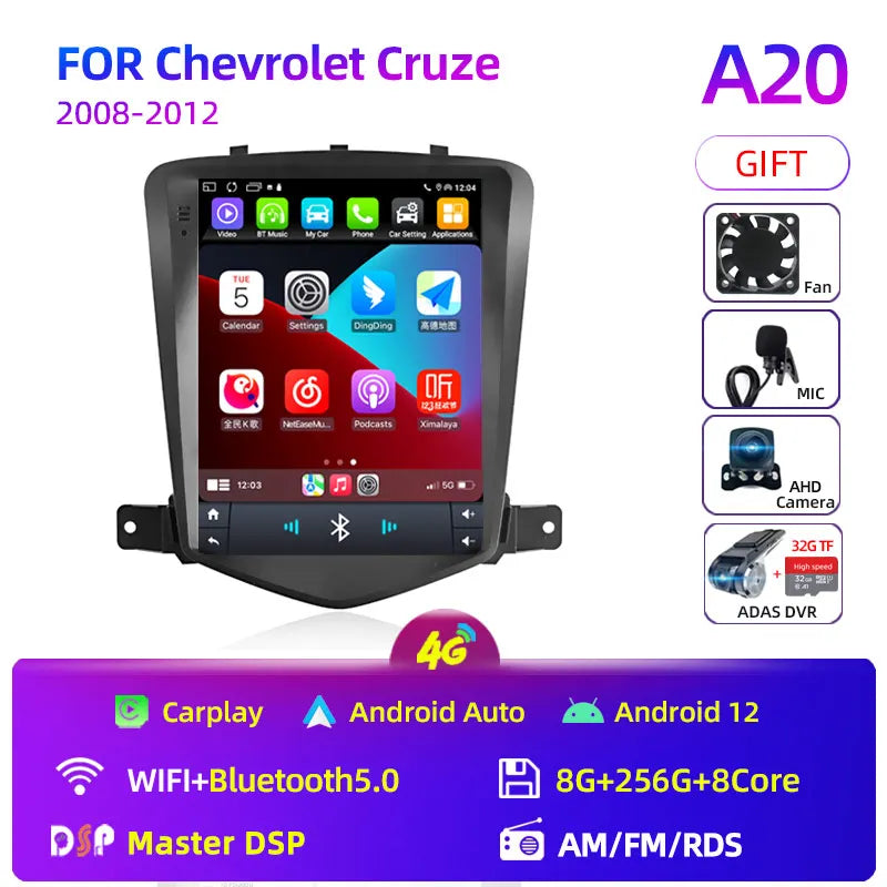 Car Stereo with Apple CarPlay & Android Auto, Compatible with Chevrolet Cruze (2008-2012)
