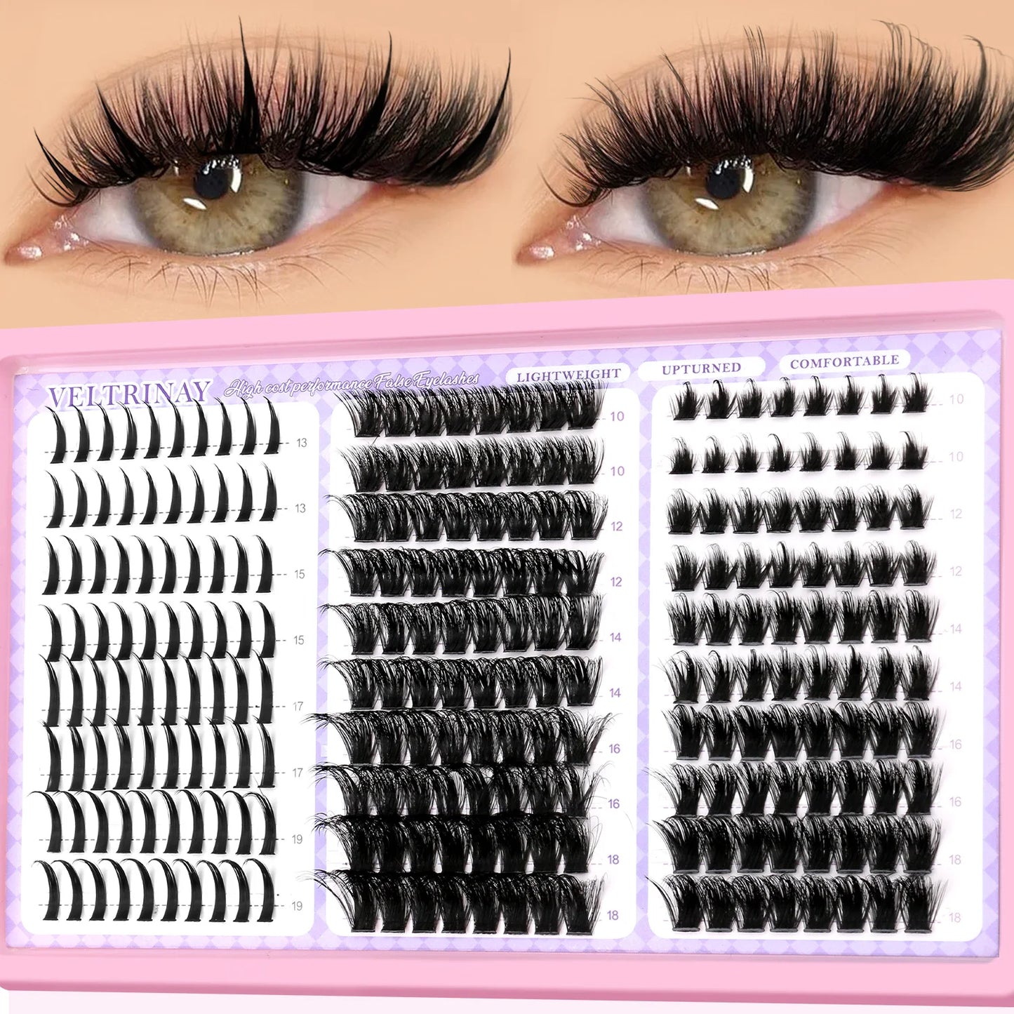 VELTRINAY Fluffy Lash Clusters Manga Lashes Spikes Lashes Mixed Lash Tray Natural Faux Mink Lashes Eyelashes Extension Makeup