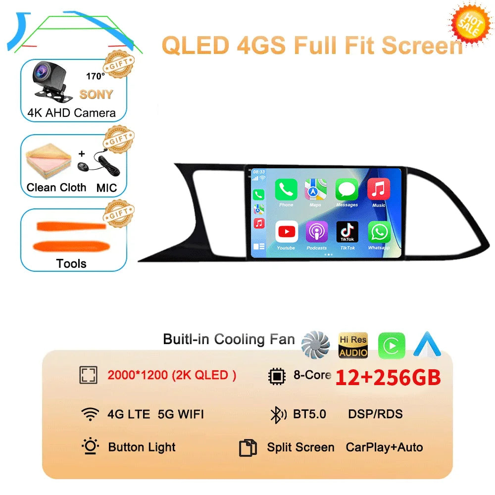 Android Car Stereo for Seat Leon 3 MK3 (2012–2020) — CarPlay, Android Auto, GPS, 4G, 360° Camera Ready