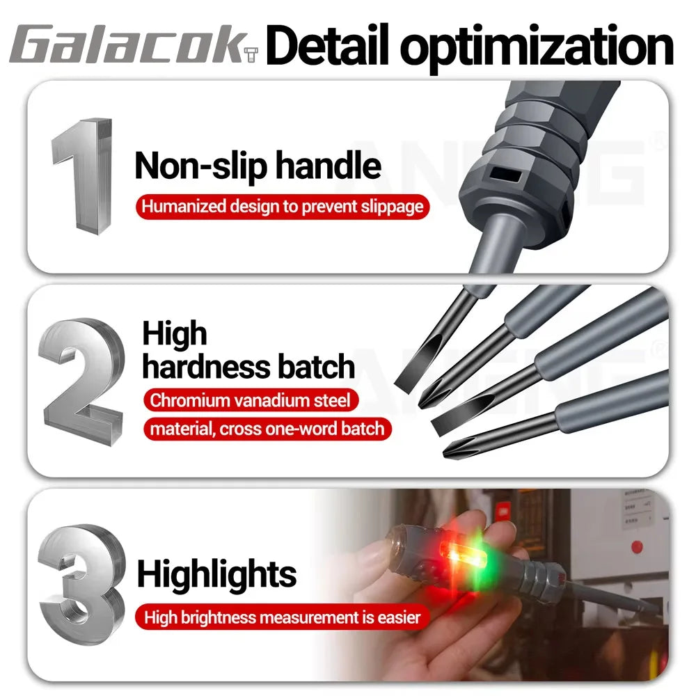 Multifunctional Electrician Test Screwdriver AC Non-contact Induction Test Pen Voltage Tester 70-600V Red Green Induction Lights, tool