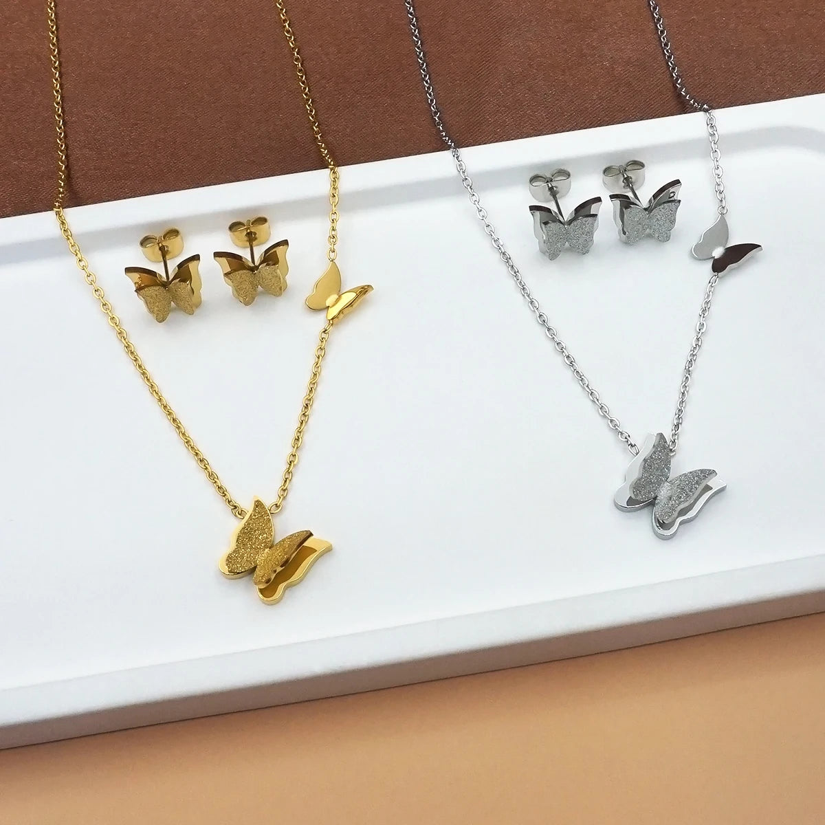 Valentine's Day Gifts for Women, Sandblasted Butterfly Necklace Bracelet Earrings Set, Party Halloween Back to School Dainty Fas