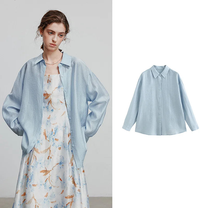 TOYOUTH Women Blouse Shirt 2025 Summer New Lyocell Shirt 8522012