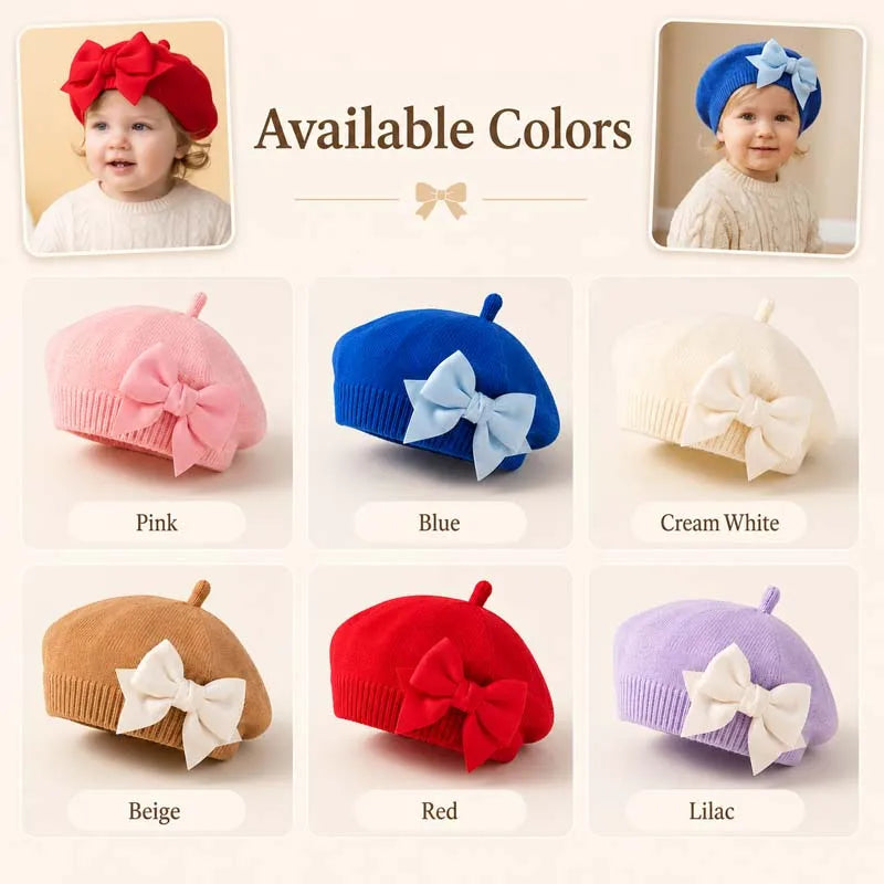 Baby Girl Knit Beret with Bow - Soft Infant Painter Hat - photo 5