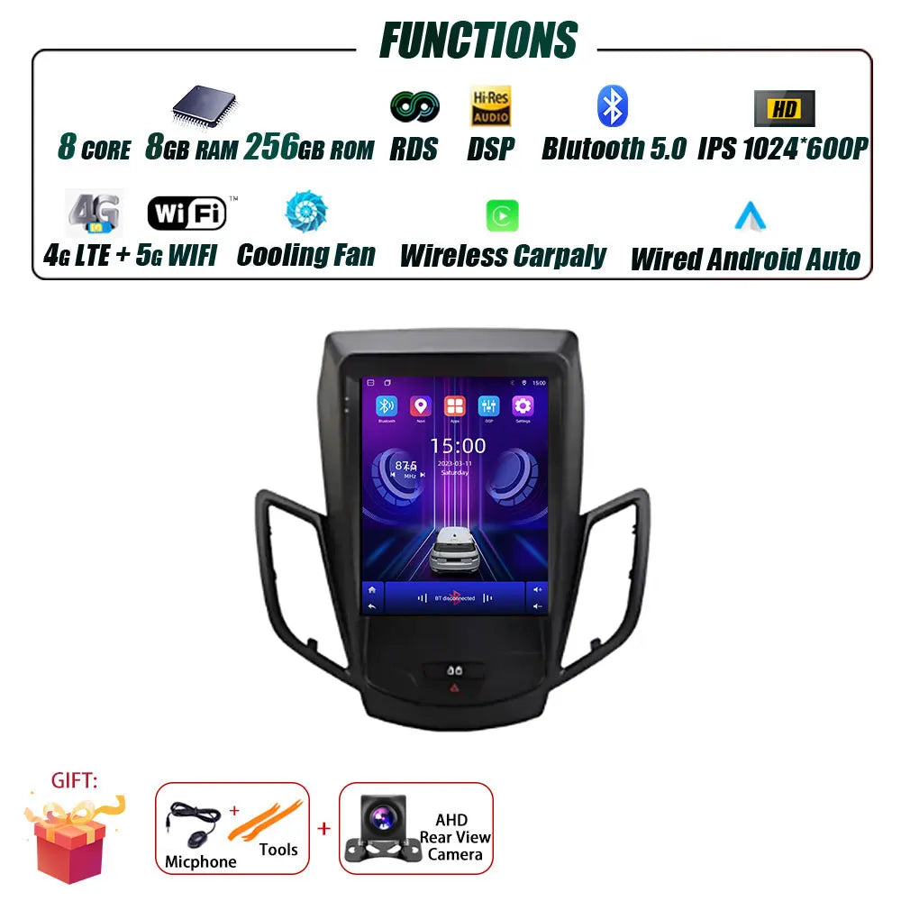 Android 16 Carplay For Ford Fiesta MK7 2009-2016 Car Radio Multimedia Stereo Player WiFi GPS Navigation NO DVD