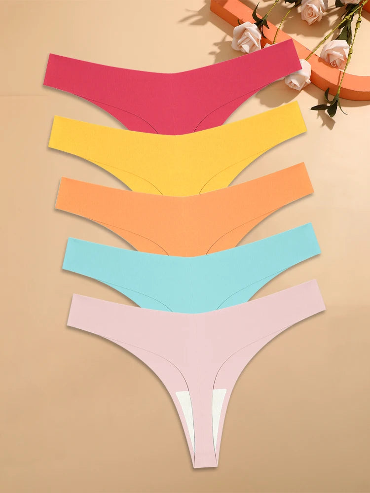 5-Pack Ice Silk Seamless Thongs – Breathable Low-Rise Panties