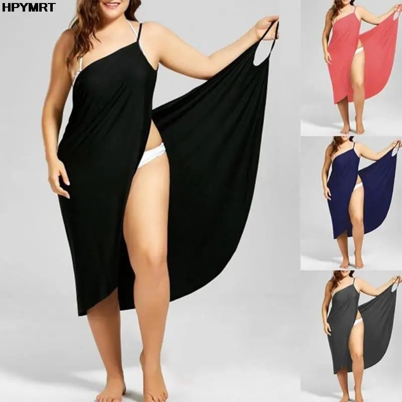 Women's Solid Color Halter Suspender Dress – Loose Sleeveless Beach Dress | S–5XL (7 Colors)