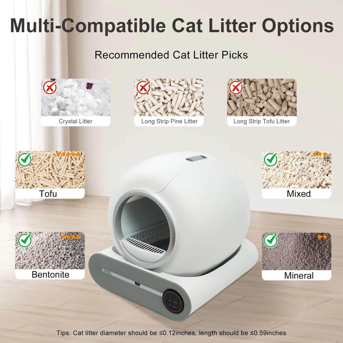 DOEL 65L Self-Cleaning Automatic Cat Litter Box – Smart App Control, WiFi, Trash Bag & Litter Mat Included | White