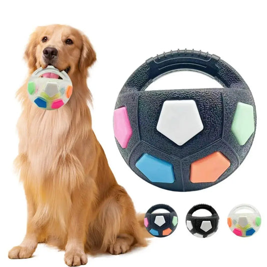 Squeaky Soccer Ball Dog Toy with Handle - Floating Tug Ball