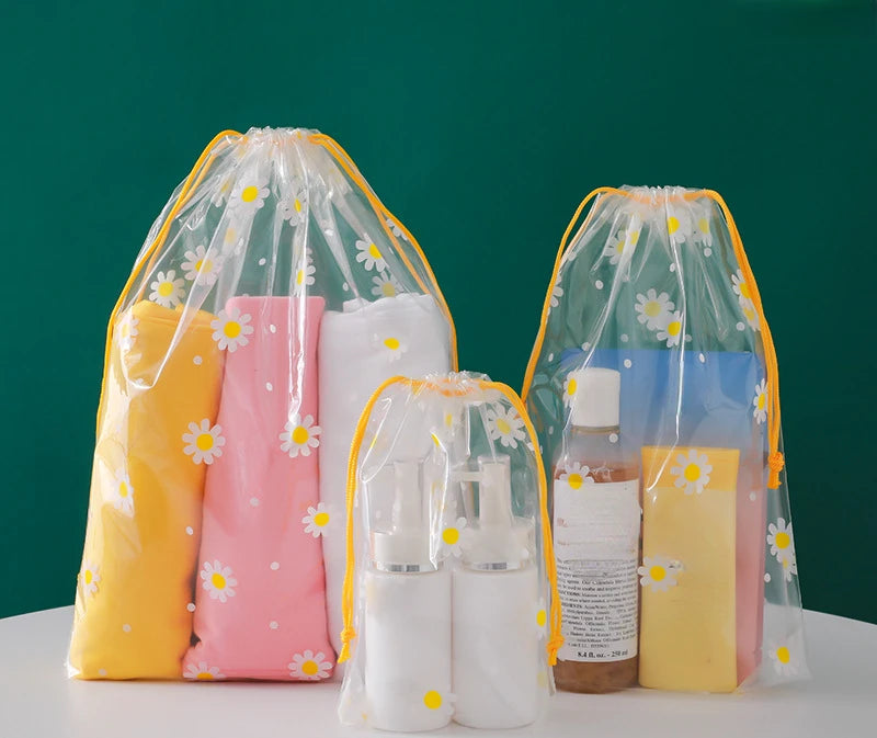 PE Dinosaur Bundle Pocket Plastic Drawstring Bag Frosted Shoes Travel Storage Bag Transparent Clothes Socks Shoes Plastic Bag