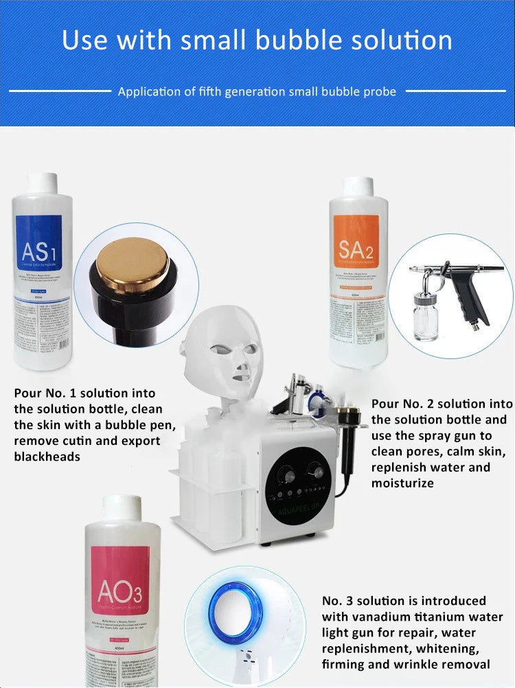 Hydra Facial Aqua Peel Solution 3pcs 1200ml – AS1 SA2 AO3 Serum Set for Beauty Machine Deep Skin Cleaning